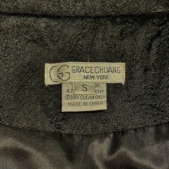 Grace Chung Black Floral Puckered Jacket Coat Size Small Open Front Mid-Length - Picture 3 of 9